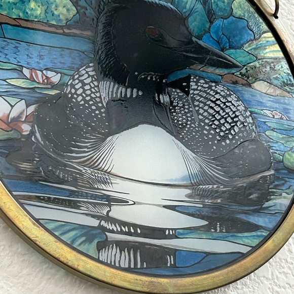 1 Pair Vtg Glassmasters The Loon Stained Glass Light Catcher Wall Hanging Copper - Picture 7 of 16